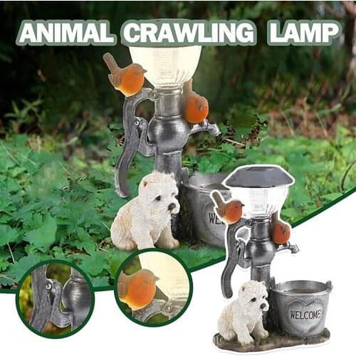 New Solar Garden Desktop Ornament Animal Light Cat Dog Rabbit Statue Ornament Cat Climbing Lawn Light Decor