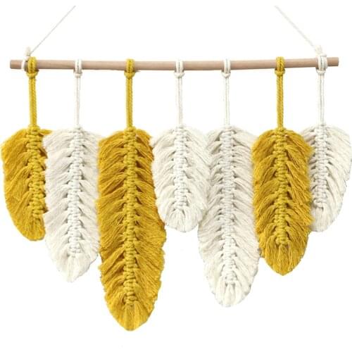 New Design Feather Leaf Pendants Macrame Tapestry Wall Hanging Bohemian Home Decor Chic Art Handicraft Woven Tapestry Wall Decor