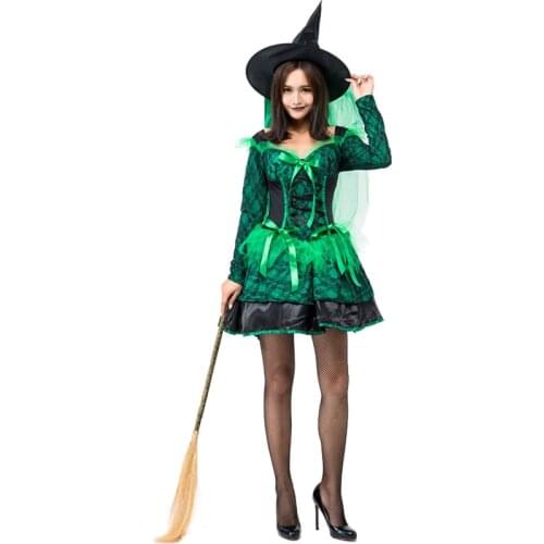 New Product Halloween Lace Green Witch Fluffy Short Skirt Japanese Witch Witch Skirt Game Costume