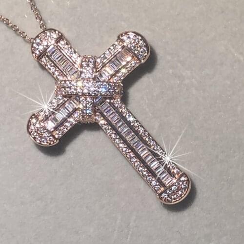 New 925 Silver Exquisite Bible Jesus Cross Pendant Necklace Women men fine Jewelry Crucifix Charm Simulated Diamond Rose gold