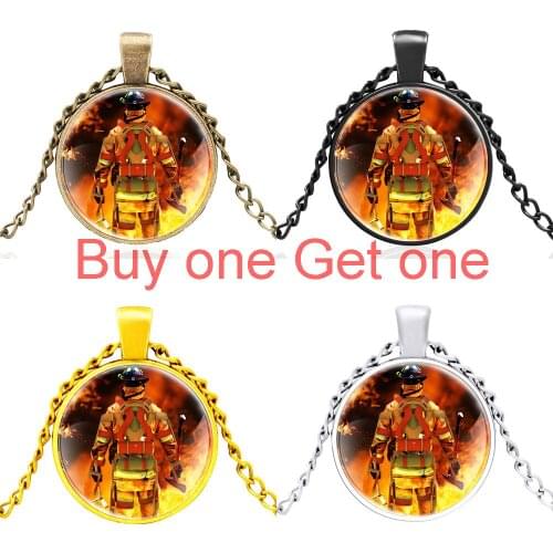 Classic Fireman Design Glass Dome High Quality Fashion Pendant Necklace Men Women Jewelry Gifts