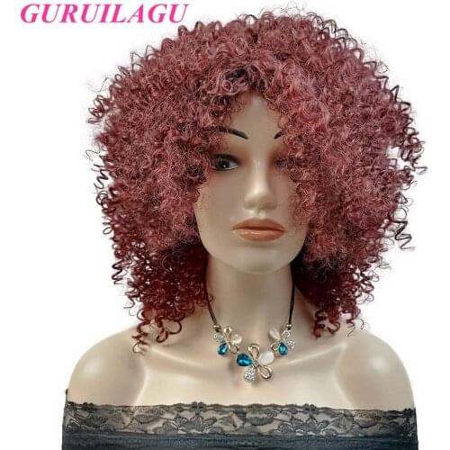 GURUILAGU Wigs for Black Women Short Synthetic Wig Afro Kinky Curly Wig 30/Black/99J High Temperature Fiber Hair Wig Female