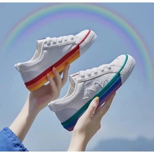 Rainbow couple canvas shoes new 2021 Korean casual all-match white shoes