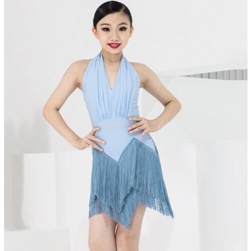 New Latin Dance Dress Girls Halter Neck Backless Dance Clothes Latin Dance Competition Dress Cha Cha Samba Fringe Dress DNV15201