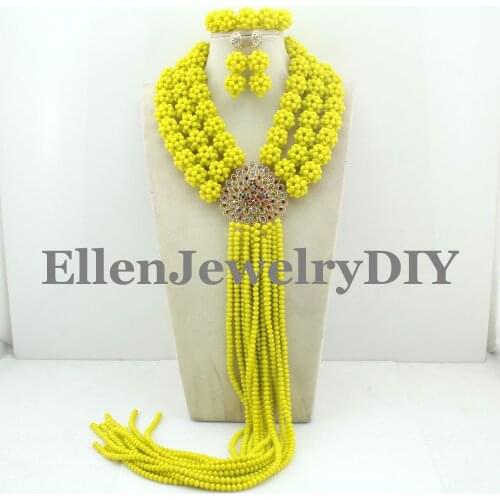 Attractive!!! 2019 African Beads Jewelry Set Nigerian Party African Yellow Jewelry Sets Coral Beads Jewelry Sets W10331