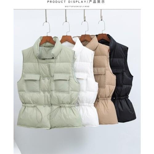 Down Vest Female Outer Wear Fashion Stand-up Collar Cinched Slim-fit Thin Down Jacket Vest 2020 winter womens clothing