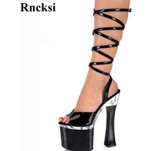 Rncksi Sexy Straps 18cm Square High Heels Women Wedding Night Club Party Pole Dance Sandals Fashion Platform sandals New shoes