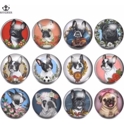 RoyalBeier 12pcs/lot Dog Snap Button Mixed Glass Charms 18mm Lovely Pet Snap Buttons For Snap Bracelet DIY Jewelry