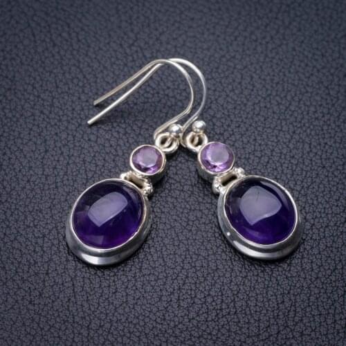 StarGems Natural Amethyst Handmade 925 Sterling Silver Earrings 1.5" E1175