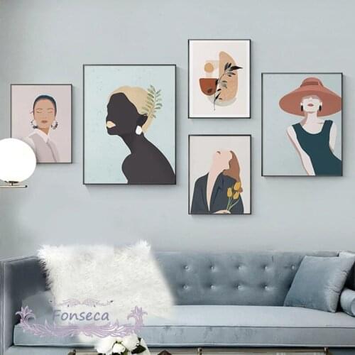 Modern Abstract Women Pictures Canvas Painting Minimalist Style Print Fashion Girl Poster Wall Art Pictures for Home Decor