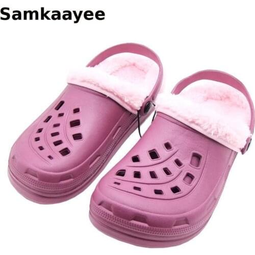 Size 36-45 Womens Slippers Winter Couples Garden Shoes Female Solid Clogs Slip-On Breathable Cotton Warm Non-slip Zapatos Y28
