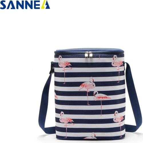 SANNE 15L Flamingos Luxury Food Fresh KeepPolyester Waterproof Picnic Bag Thermal Travel Storage Thermal Insulated Cooler bag