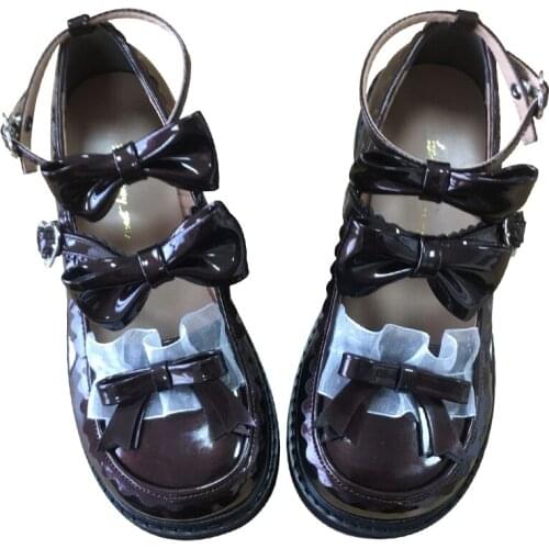 Kawaii Low Heel Flats Platform Lolita Shoes Japanese Bowknot Buckle Tea Party Buckle Sweet Loli Jk Uniform Round Toe Anime Shoes