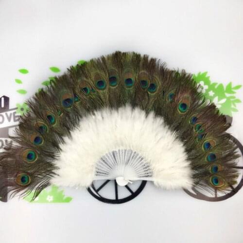 Turkey Fluff Foldable Hand Fan Classical Peacock Feather Fan Palace Decorative Fans Wedding Party Dance Props Abanico