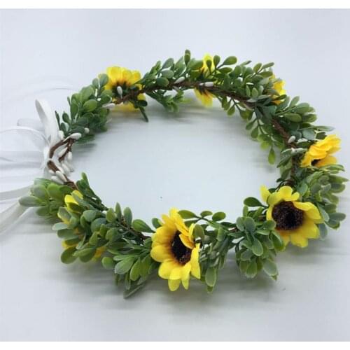 Hair Wreath Simulated Sunflower Flower Headband Floral Headpiece for Wedding