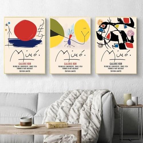 Joan Miro Vintage Abstract Canvas Painting Exhibition Wall Art Posters and Prints Nordic Living Home Decoration Mural