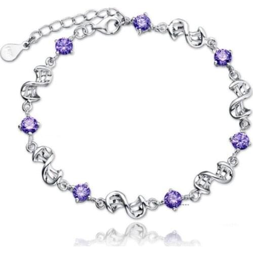 KOFSAC Charm Purple Crystal Zircon Bracelets For Women Jewelry Trendy 925 Sterling Silver Bangles Female Valentines Day Gifts