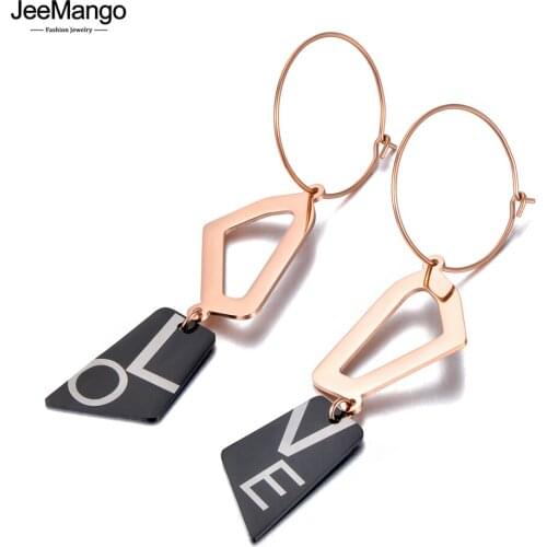 JeeMango Titanium Stainless Steel Irregular Geometry Dangle Earrings Rose Gold Fashion Bohemia Party Earrings For Women JE20203