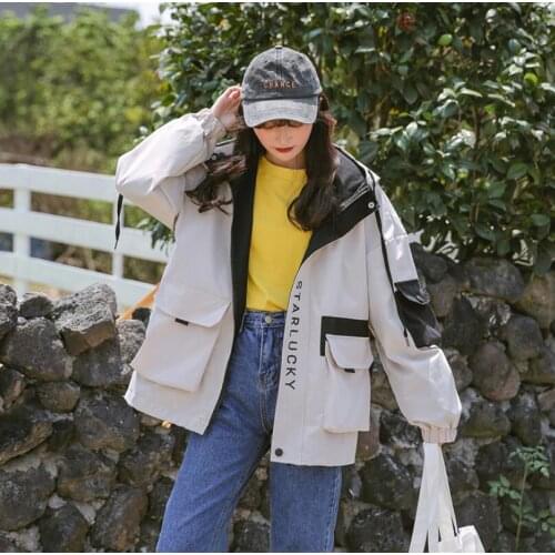 Womens outwear trench coats 2020 spring autumn new casual hooded short parka coats loose hip hop women coat outerwear chaquetr