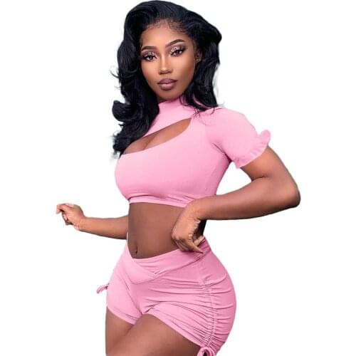 Womens Solid Cool Fitness Suit Summer Wear Top Hollow Sleeve Ruffle Sexy Sports Suit Outdoor Vacation Beach Suits