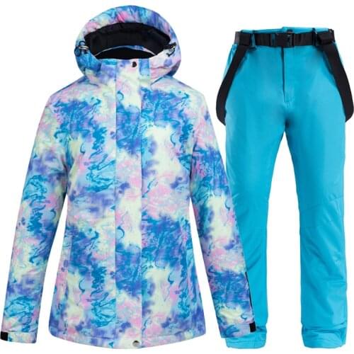 Womens Thicken Warm Ski Suit Waterproof Windproof Skiing and Snowboarding Jacket Pants Set Female Snow Costumes Outdoor Wear