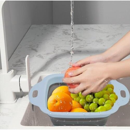1pc Square Silicone Folding Drain Basket Silicone Collapsible Colander Kitchen Drain Basket Fruit Vegetable Meat Washing Basket