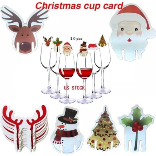 10Pcs Lovely Christmas Cup Card Christmas Decorations Elk Antlers Wine Glass Decor Merry Christmas Ornament Xmas Party Supplies
