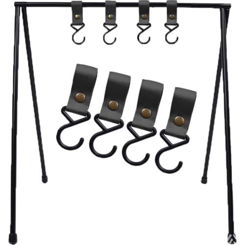 4pcs Outdoor PU Leather Hooks Camping Tripod Clothes Storage Hanger Portable Hiking Hanger Clothes Hook