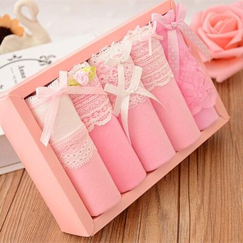 5pcs/lot 2019 Autumn New 2086 Pink Girl Underwear Lace Edge Cotton Bow Cute Womens Underwear Kids Panties 12-26years Female