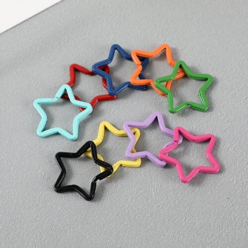 10Pcs/lot Colorful Painted 30x25mm Star Shape Blank Split Key Ring for Keyfob Keychain Diy Jewelry Making Sleutelhanger Findings