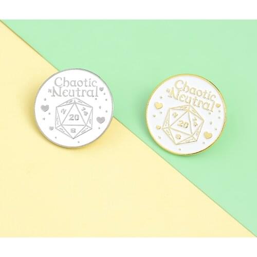 Phrase 20-sided dice Enamel Lapel Pins Chaotic Neutral Fashion Brooches Badges Round Pins Wholesale Jewelry Gifts For Friends