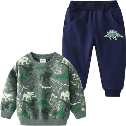 Camou Dinosaur Fall Clothes Sets For Kids Cotton Quality Boys Sweatshirt + Pant Spring Outfit