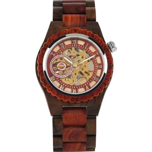 Mens Wooden Watch Automatic Mechanical Watch Luminous Pointers Mechanical Wooden Wristwatch for Women Roman Numerals Dial