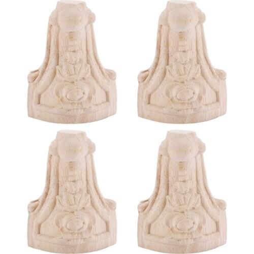 4PCS 10x6cm European Style Solid Wood Carved Furniture Foot Legs TV Cabinet Seat Feets