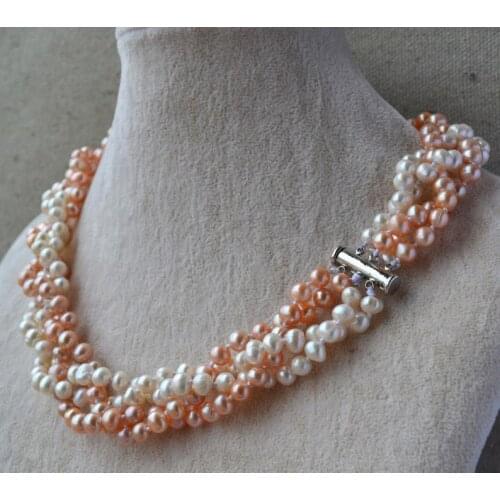 Elegant Flower Girl Pearl Necklace,18inches 4rows 6-7mm White Pink Real Freshwater Pearl Necklace Perfect Wedding Party jewelry