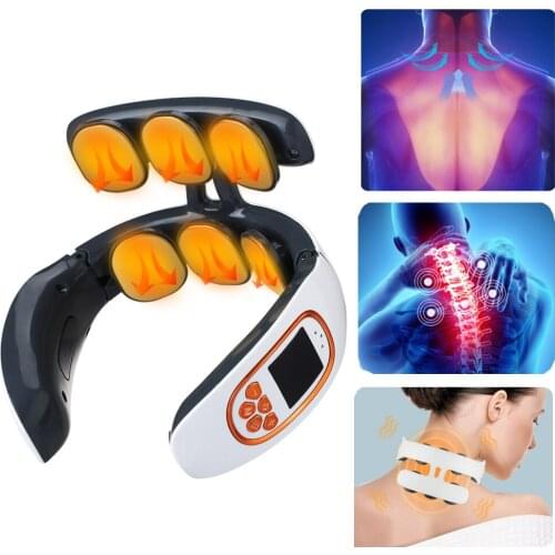 Upgrade 6 Patches Neck Massager 4 Modes Micro-current Smart EMS Pulse Neck Massager Rechargeable USB Cervical Traction Therapy