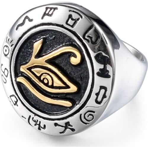 European and American fashion eye of Horus ring, personality vintage mens stainless steel casting ring