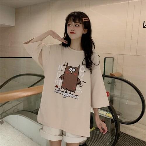 Harajuku kawaii animal cartoon graphic T-shirt female couple kpop grunge y2k emo tee urban top 202 female aesthetic clothing