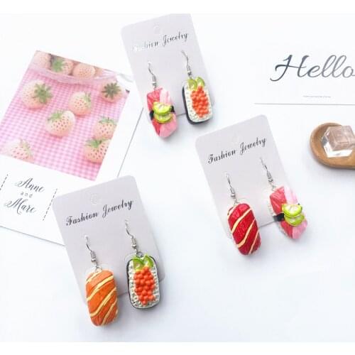 Resin Food Play Cute Harajuku Sushi Rice Drop Earrings DIY Cute Geometric Colorful Fun Earrings for Women Girl Jewelry