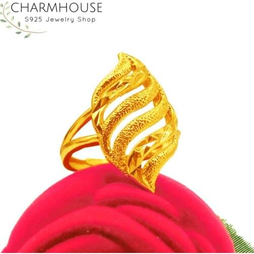 Pure Gold Color Rings for Women Exquisite Leaf Engagement Ring Adjustable Anel Wedding Bands Fine Bridal Jewelry Accessory Bague