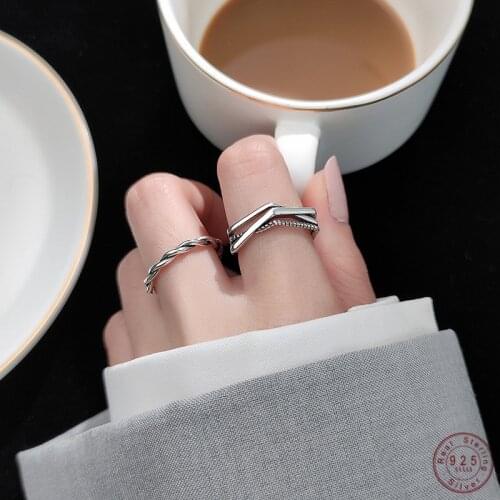 WANTME Genuine 100% 925 Sterling Silver Vintage Geometric Twist Cross Finger Ring for Women Party Wedding Jewelry Accessories