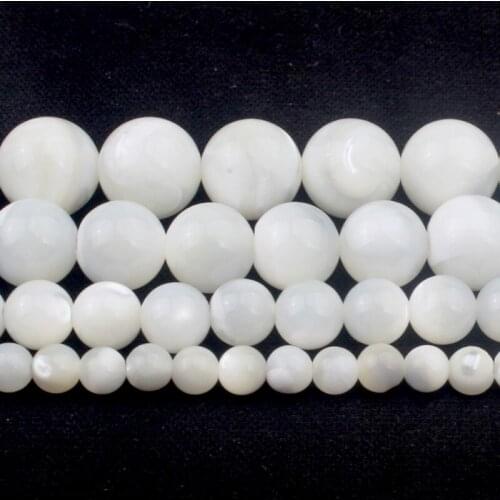 4/6/8/10/12MM White Mother Of Pearls Stone Beads Round Loose Beads For Diy Bracelet Accessories Jewellery Making 15"/Strand