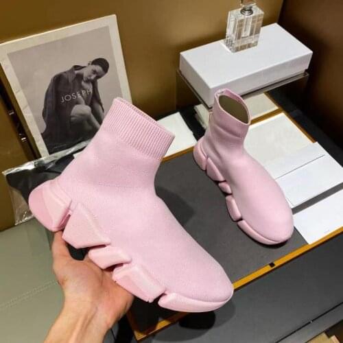 Fashion new high top elastic socks shoes casual sports shoes womens flat bottomed short boots knitted breathable couple shoes