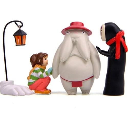 Cartoon Anime Studio Ghibli Spirited Away No Face Ghost Radish Man Girls with Street Lamp DIY Mini Figures Model Toys for Kids