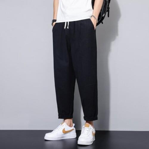 Men 2021 Summer Ankle-length Pants Solid Harem Pants Mens Casual Hip Hop Korean Style Joggers Male High Street Clothes Trousers