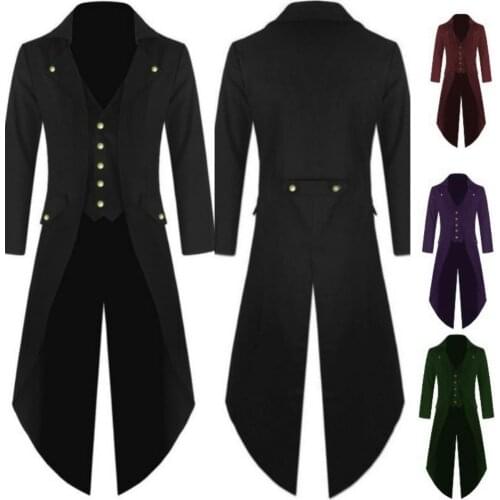 Men Victorian Coat Costume Black Tuxedo Halloween Cosplay Costume Tailcoat Gothic Steampunk Trench Frock Outfit Overcoat Trench