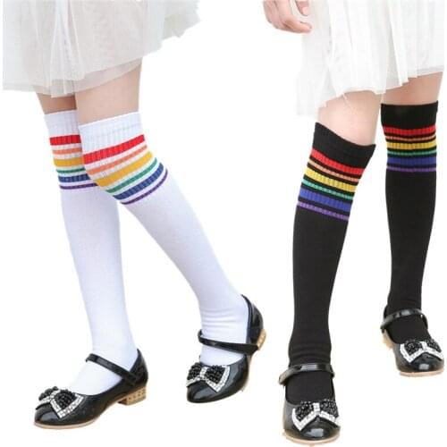 New Girls Sock Cotton Rainbow Baby Kids Knee Length Long Children Sock For Girl Toddler Clothing Accessories 2-10 Years