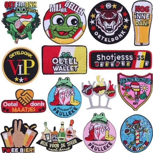 Oeteldonk Iron on Letters Patches For Clothing Jackets Applique Embroidery DIY Ironing Cute Patch Sticker Stripes on Clothes Set