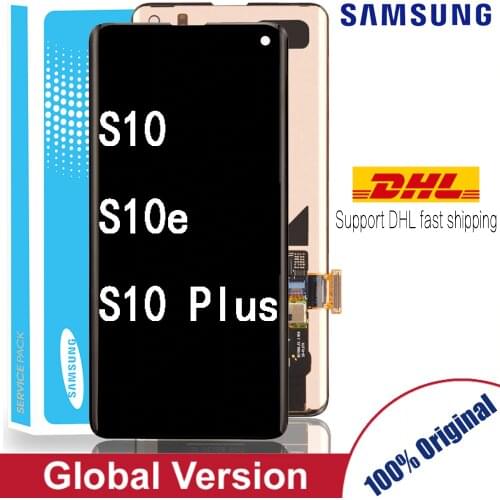 Original 100% SUPER AMOLED for SAMSUNG S10 S10e S10 Plus S10+ LCD Display Touch Screen Digitizer Replacement with Service Pack