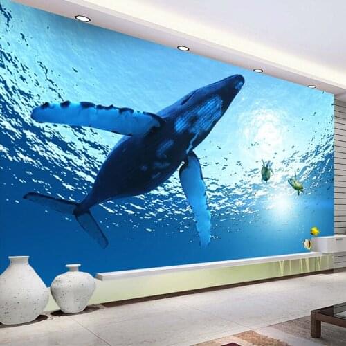 Custom Mural Whale 3D Underwater World Landscape Picture Wall Painting Wallpaper For Kids Room Bedroom Living Room Decoration